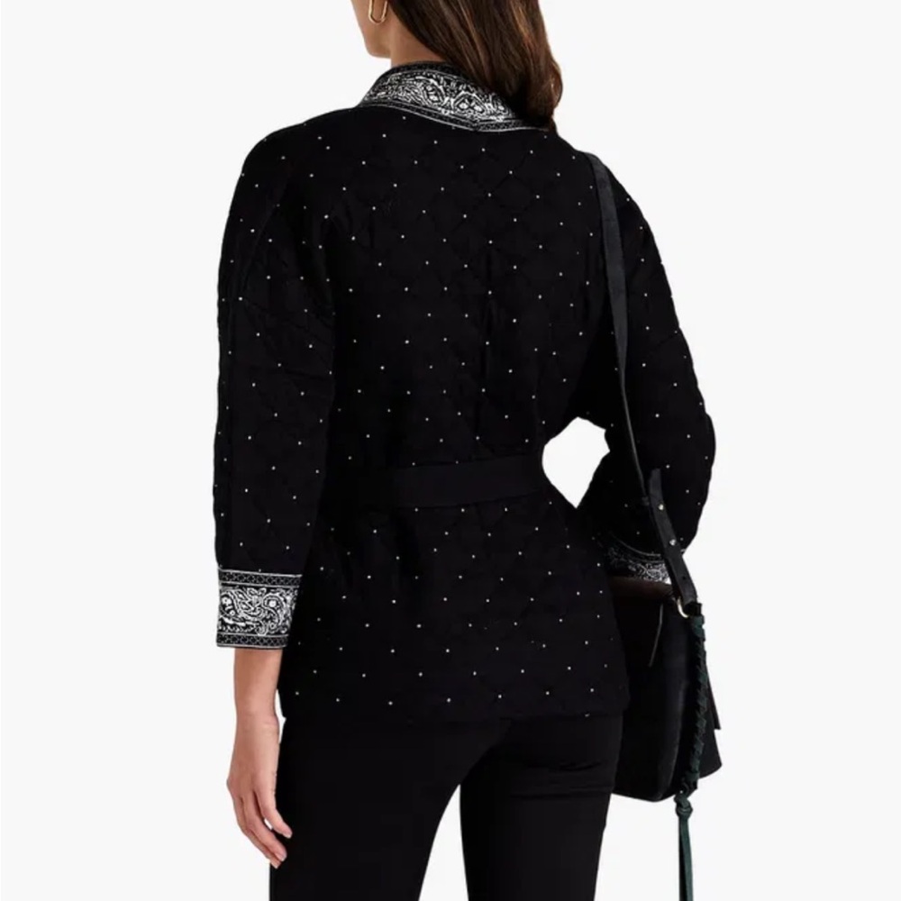 Maje Quilted Studded Paisley-Print Knitted Jacket - Picture 2 of 6
